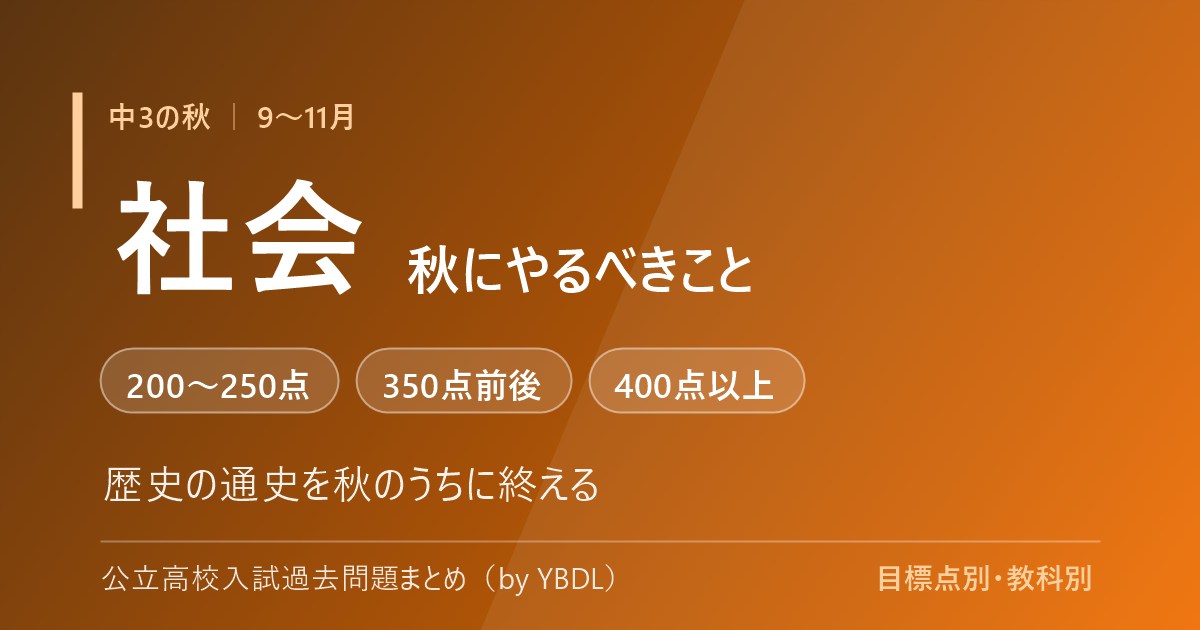 中3の秋 9〜11月 社会でやるべきこと 歴史の通史を秋のうちに終える 目標点別