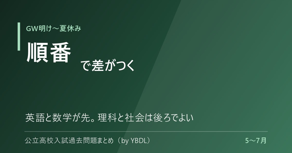 GW明けから夏休み 順番で差がつく 英語と数学が先 理科と社会は後ろでよい